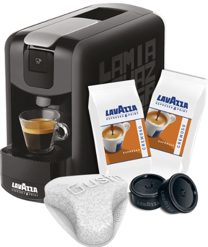 Promo macchina Lavazza EP MINI nera + 100 capsule cremoso Filtro Aquagusto  100 CU